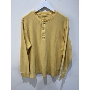 LL Bean Mens Thermal Henley Shirt Waffle Knit Heather Blue Large Cotton Preppy